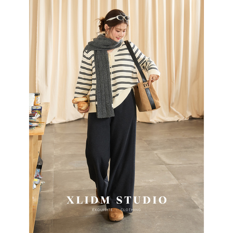 Xiaoli Plus Size Women's Clothing Autumn and Winter Milk Pants~ Viscose Wool Straight Wide-Leg Pants New Elastic Drape Casual Pants