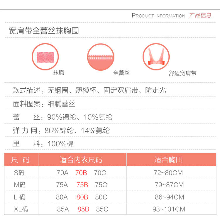 抹胸文胸 超薄防走光 夏季透明蕾丝裹胸式打底少女无钢圈内衣美背详情19
