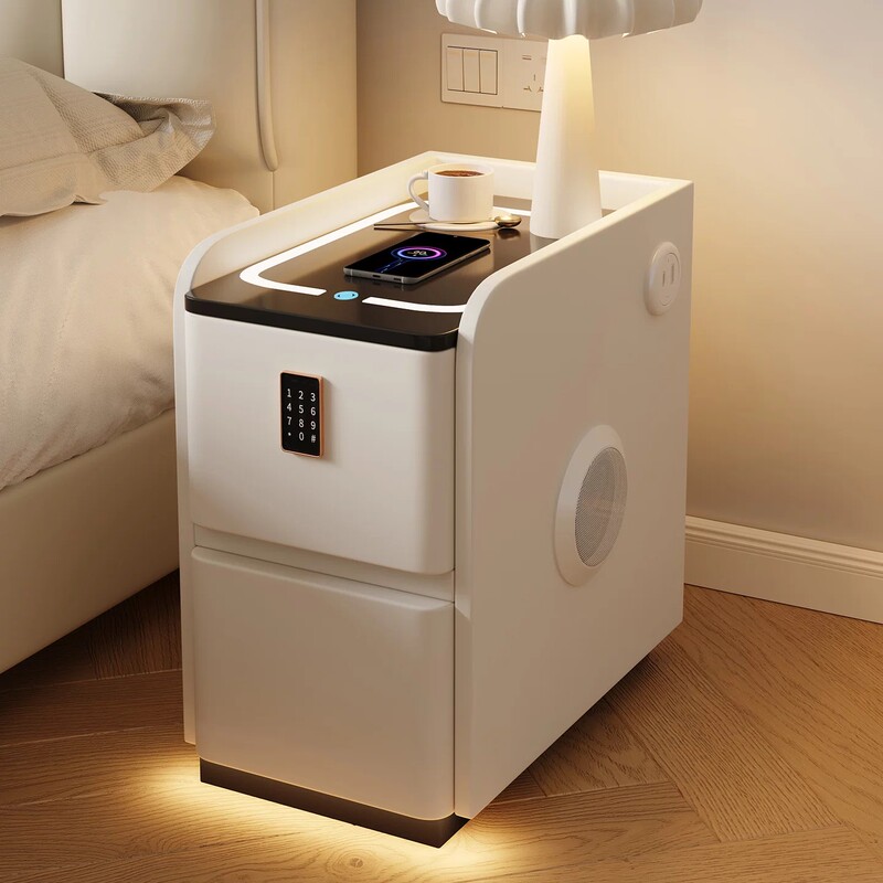 Smart Bedside Table, Ultra-Narrow, Small, Multi-Functional, with Wireless Charging, Modern, Simple, Solid Wood, No Installation Required Bedside Cabinet Smart Bedside Table, Ultra-Narrow, Small, Multi-Functional, with Wireless Charging, Modern, Simple, Solid Wood, No Installation Required Bedside Cabinet