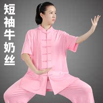 Tai Chi Suit Woman Short Sleeve Milk Silk Blouses Summer Breathable Exercises Mens Tai Chi Pants Thin and Taijiquan Suit Autumn