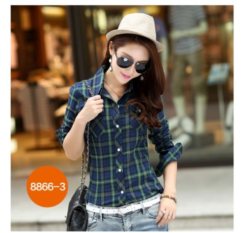 Xuân 2017 thu đông mới đánh bóng tóc thon gọn áo sơ mi kẻ sọc dài tay nữ Han Fan cotton đáy áo áo voan mỏng