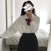  (Three-piece set)Japanese womens college style bow long-sleeved shirt Black long skirt Knitted sweater jacket