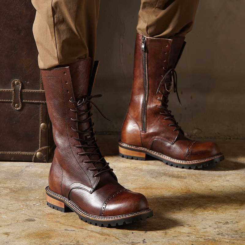 American Retro Handmade Genuine Leather Martin Boots for Men, Side Zipper Long Boots, Paratrooper Boots, High Boots, Motorcycle Boots, Riding Boots American Retro Handmade Genuine Leather Martin Boots for Men, Side Zipper Long Boots, Paratrooper Boots, High Boots, Motorcycle Boots, Riding Boots