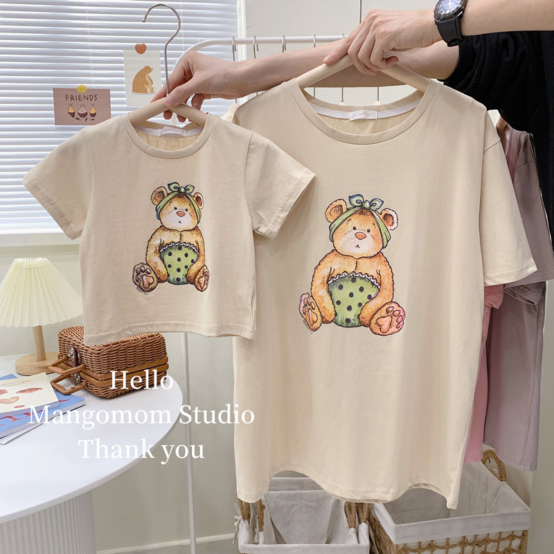 Mother and daughter dress parent-child Home 2022 Summer new South Korean children's clothing family of three loose T-shirt baby short sleeve