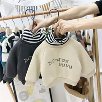 Return home special baby velvet thickened sweater male and female childrens Korean childrens clothing Baby top Childrens high collar autumn and winter clothes