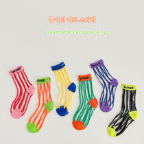 CHILDREN SOCKS 2022 SUMMER NEW SOUTH KOREA KSILK STOCKINGS COTTON BREATHABLE MEN AND WOMEN CHILDREN COLOR STRIPED MESH SOCKS