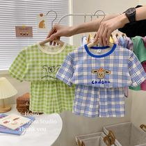 Childrens home clothes suit 2022 Summer Korean childrens baby boy short sleeve shorts Two sets of male and female pyjamas