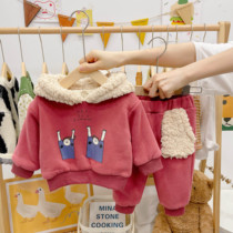 Anti-season special baby plus velvet thick autumn and winter clothing children's vests suit 3-year-old Korean version of two-piece set for boys and girls