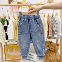 Boys and girls foreign style plus velvet padded jeans children's new autumn and winter sports pants baby pants