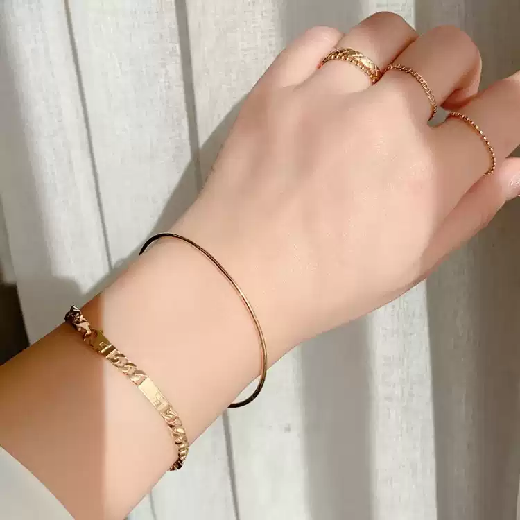 漂亮 通體純10k 14k金手鐲女可疊戴設計光面素金細手環鐲子禮物-淘寶Taobao 天貓Tmall