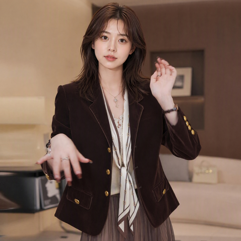 Autumn New Style Suit, High-End, Slimming, Versatile, Casual Top, Velvet Blazer for Women Autumn New Style Suit, High-End, Slimming, Versatile, Casual Top, Velvet Blazer for Women