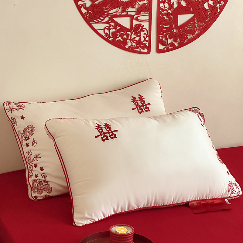 Roland Home Textiles Wedding New Chinese Style Embroidered Pillow Core Pair Set Festive Dowry Double Soft Neck Protection Pillows