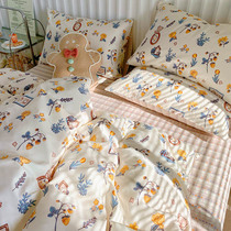 Roland Home Textile Cartoon Small Bear Four Pieces 1 8 m Bed Lovely Fresh Pure Cotton Bed Room Single Three Sets