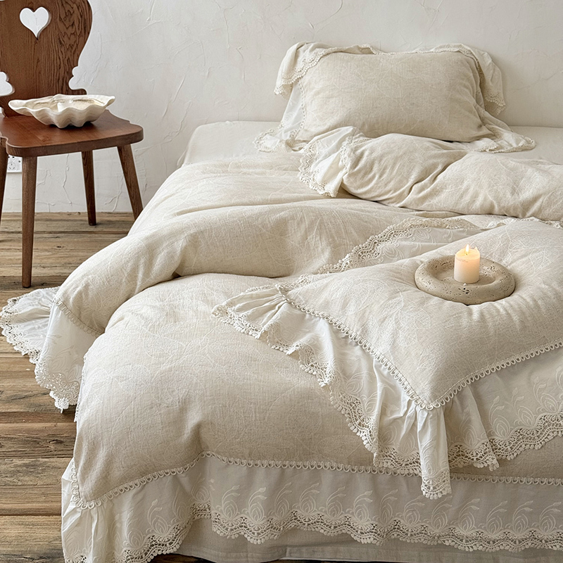 Roland Home Textiles Imported Linen, Cotton and Linen Blend Four-Piece Set for Spring and Autumn, Light Luxury Antibacterial Girl's Duvet Cover Bedding Roland Home Textiles Imported Linen, Cotton and Linen Blend Four-Piece Set for Spring and Autumn, Light Luxury Antibacterial Girl's Duvet Cover Bedding