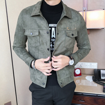 Spring lapel jacket mens Korean version of the trend slim handsome suede spring and autumn jacket casual wild top tide brand