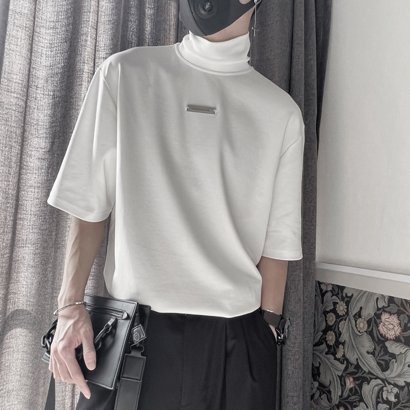 High-Neck T-Shirt for Men, Short-Sleeved, Summer 2026 New Style, Cool and Stylish, High-End Men's Clothing, Three-Quarter Sleeves, Mid-Neck Base Shirt
