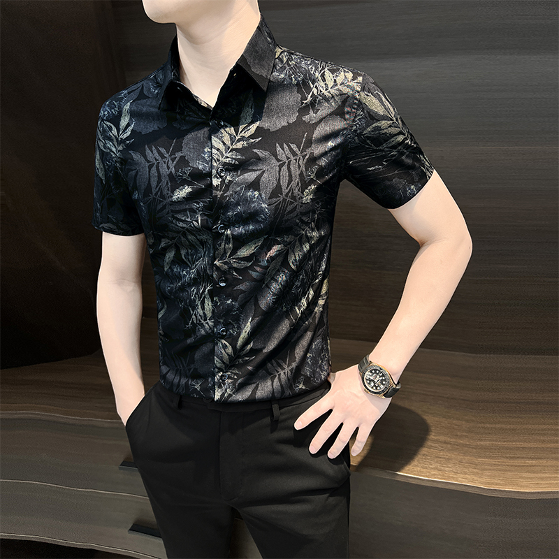 Floral Shirt for Men, Short-Sleeved, High-End, Cool and Stylish Print, 2026 New Summer Slim-Fit, Handsome Floral Shirt for Men