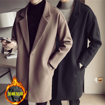 Windbreaker coat Mens autumn and winter Korean version handsome British style autumn top trend medium-long wool coat