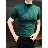 Мужской осенний демисезонный трикотажный свитер, высокий воротник, короткий рукав, премиум класс