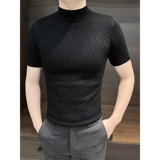 Мужской осенний демисезонный трикотажный свитер, высокий воротник, короткий рукав, премиум класс