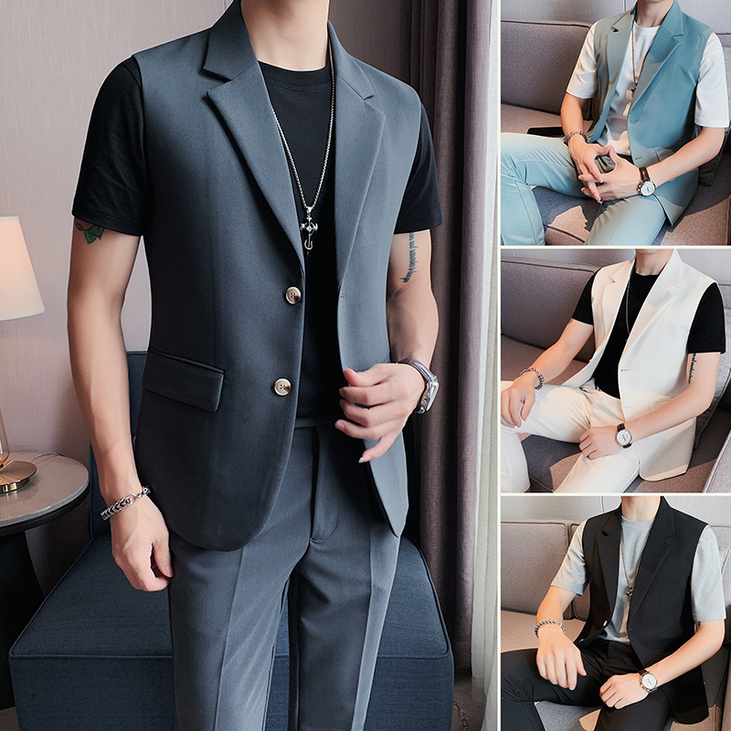 Haze Blue Sleeveless Blazer for Men, Summer Thin Workwear, Summer Men's Work Vest, Vest Top