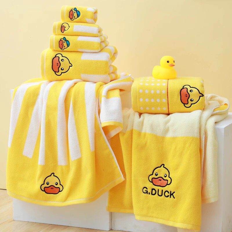 Hello Little Yellow Duck Bath Towel Pure Cotton Soft Children's Bath Cape Cloak All-Cotton Unisex Home Cartoon Large Towel