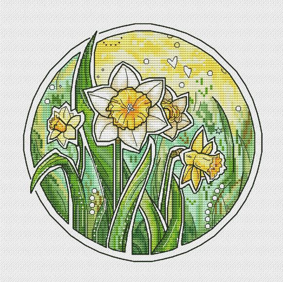 Round flowers-Narcissus cross embroidered paper embroidery on 3 pages 128g Color spray cans paper Print