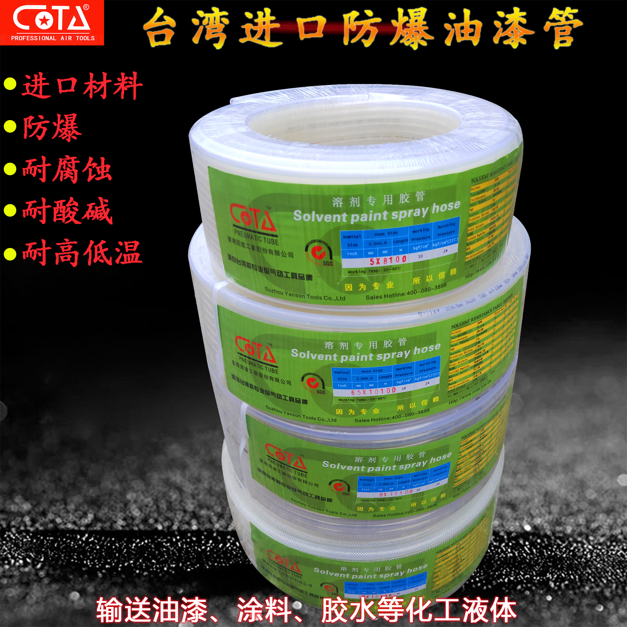 Taiwan double layer explosion-proof paint pipe PTEE corrosion resistant acid-spray paint delivery pipe