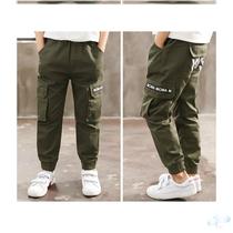 Army Green Boys bunched feet overalls in Korean version of thin Autumn Spring and Autumn children autumn little boy nine points
