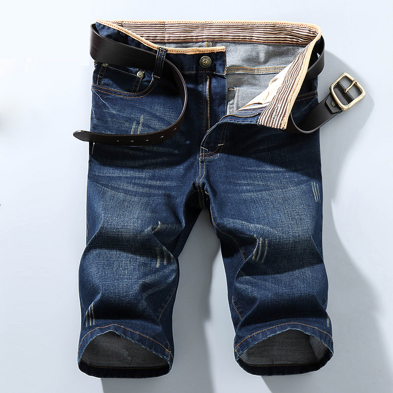 2022 new men's denim shorts slim fit straight fit pants 5 points pants summer 50% pants with 50% pants damp