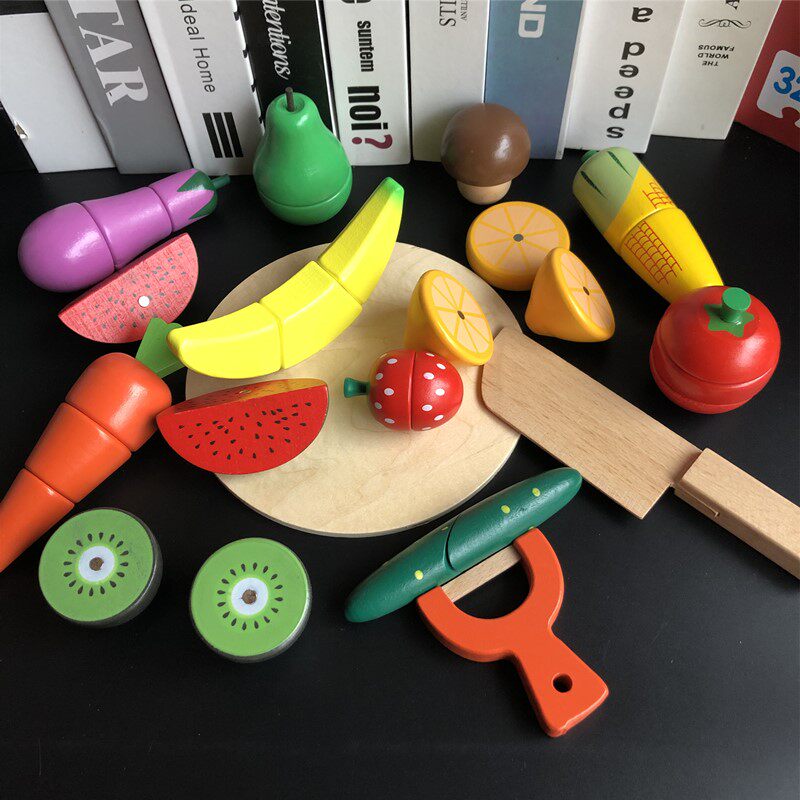 Playing as a family wine kitchen, fruits and vegetables, children, children, boys and girls, wooden parent-child toy sets