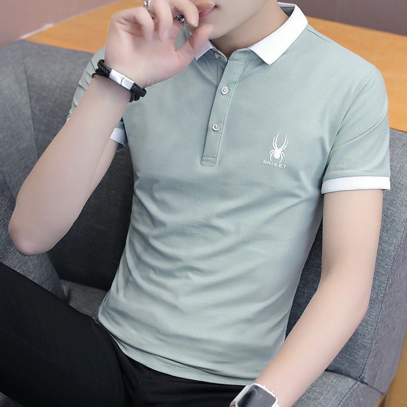 Summer men's pure cotton short sleeves POLO shirt youth short sleeve t-shirt Korean version Body Fashion Trends Flipping the clothes