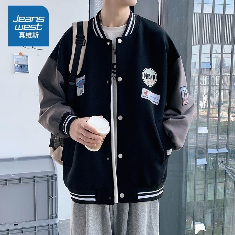 Real Vis Baseball Suit Men 100 Hitch Jacket Blouses Spring New American Tide Cards Guys Casual Loose Jacket