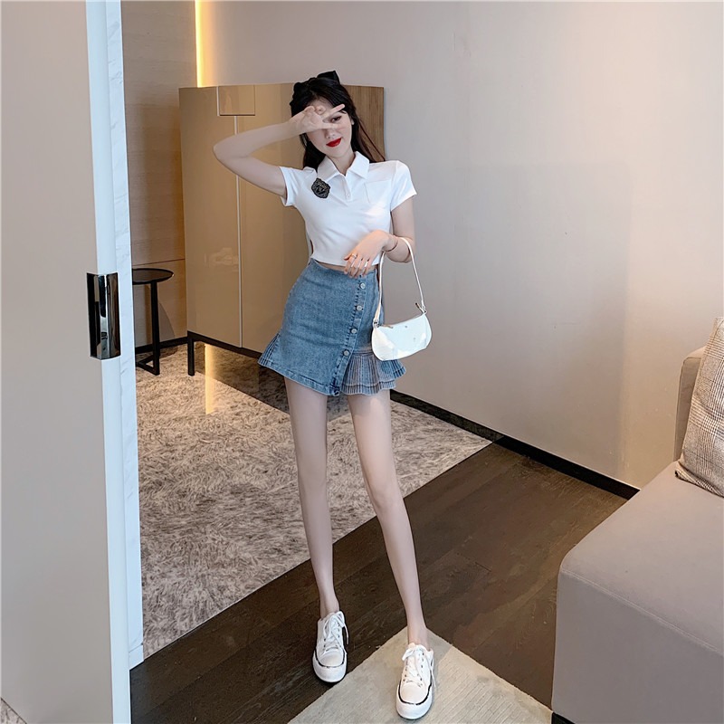 Fashion Suit Woman Two Sets Summer New Temperament Casual Foreign Pie Blouse Summer T-shirt Short Skirt Dresses Denim Dress