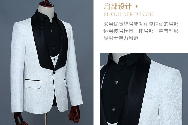 Nam mới màu xanh lá cây cổ áo phù hợp với vest ba mảnh jacquard phù hợp với chú rể trang phục trang phục lễ hội ca sĩ quần đũi nam
