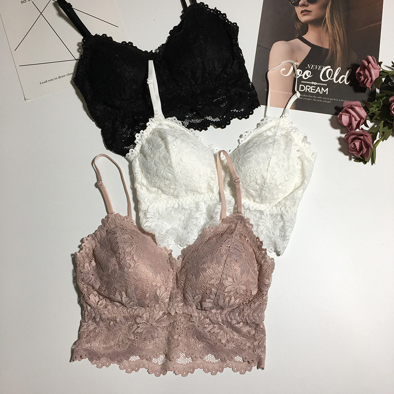 Lace beauty underwear short suspension belt with bras sexy steel-free ring anti-walking band breast mat back hollowed summer wrapped chest woman