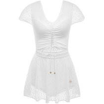 Maniform comfortable wire-free sleeved skirt style beautiful back one-piece swimsuit womens vacation beachwear 21020565