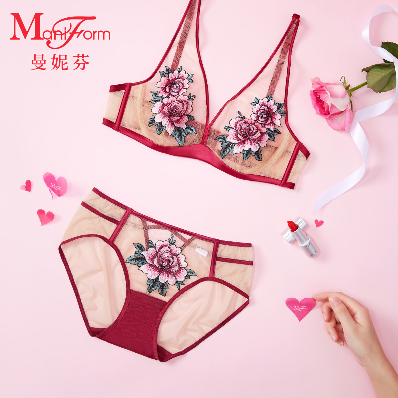 Manifhan bra set thin panties mesh transparent cut-out ladies lace underwear 20842377