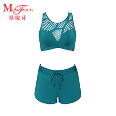 купальник 曼妮芬运动训练泳衣女工字背休闲分体泳衣个性渔网21010458