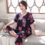 Mùa hè trung niên áo len cotton ngắn tay đồ ngủ XL mẹ đầm nữ cotton lụa phù hợp với phần mỏng dịch vụ nhà - Cha mẹ và con quần áo trẻ em