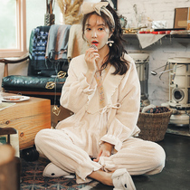 Pajamas autumn and winter women coral fleece flannel thickened plus velvet home suit suit can be worn outside 2021 New Winter