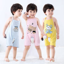 Baby bellyband cotton foot summer thin leg jumpsuit 0-1-1-2 years old 3 pocket children baby belly dress summer