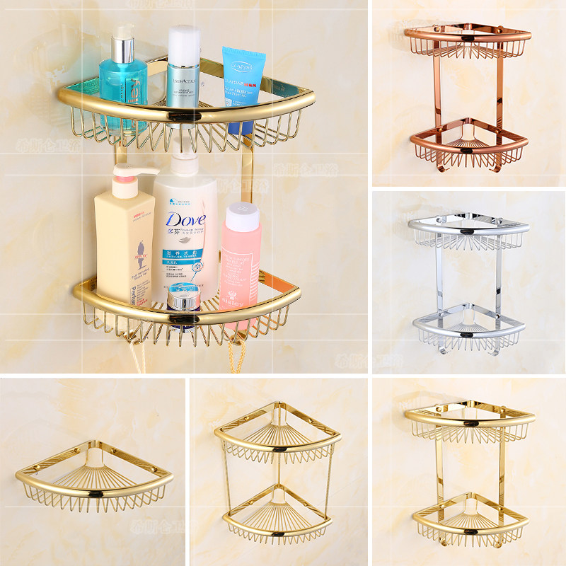 Eurostyle Makeup Room Tripod Copper Bathroom Corner Basket Full Bronze Triangle Basket Gold Shelf Bathroom Pendant Wall-mounted