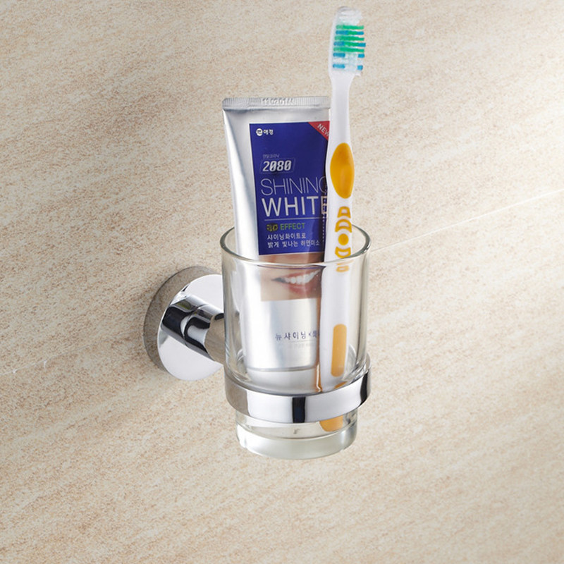 Bathroom glass gargling cup holder Home stainless steel water glass placement rack hanging rack single toothbrush rack hanging wall free of punch