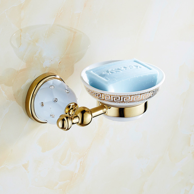 European gold laundry soap box ceramic round soap rack soap dish tray storage wall mount without punching