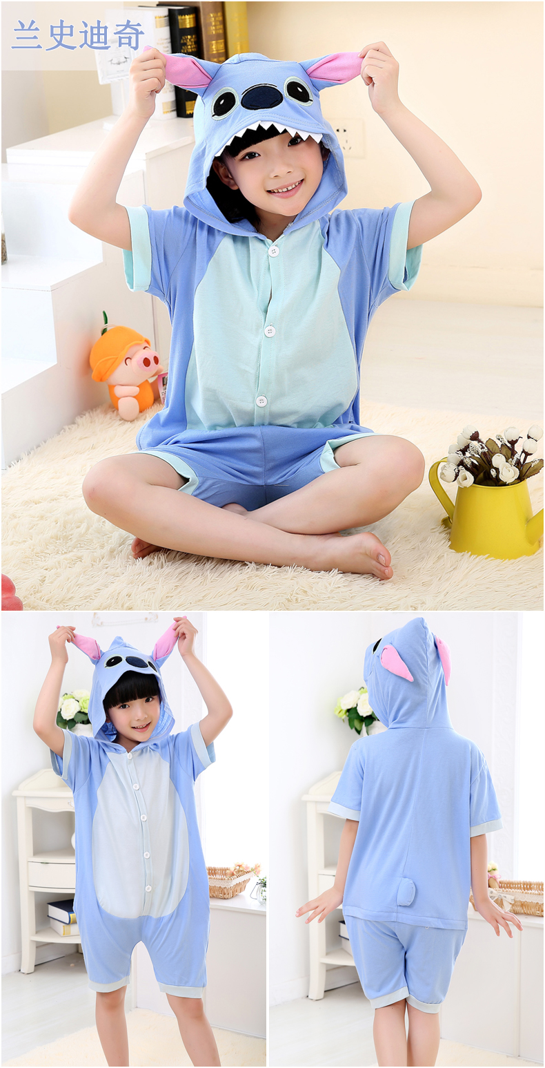 Mùa hè cotton mỏng trẻ em phim hoạt hình Xiêm đồ ngủ ngắn tay chàng trai và cô gái dễ thương Pikachu động vật cha mẹ và con hiệu suất quần áo