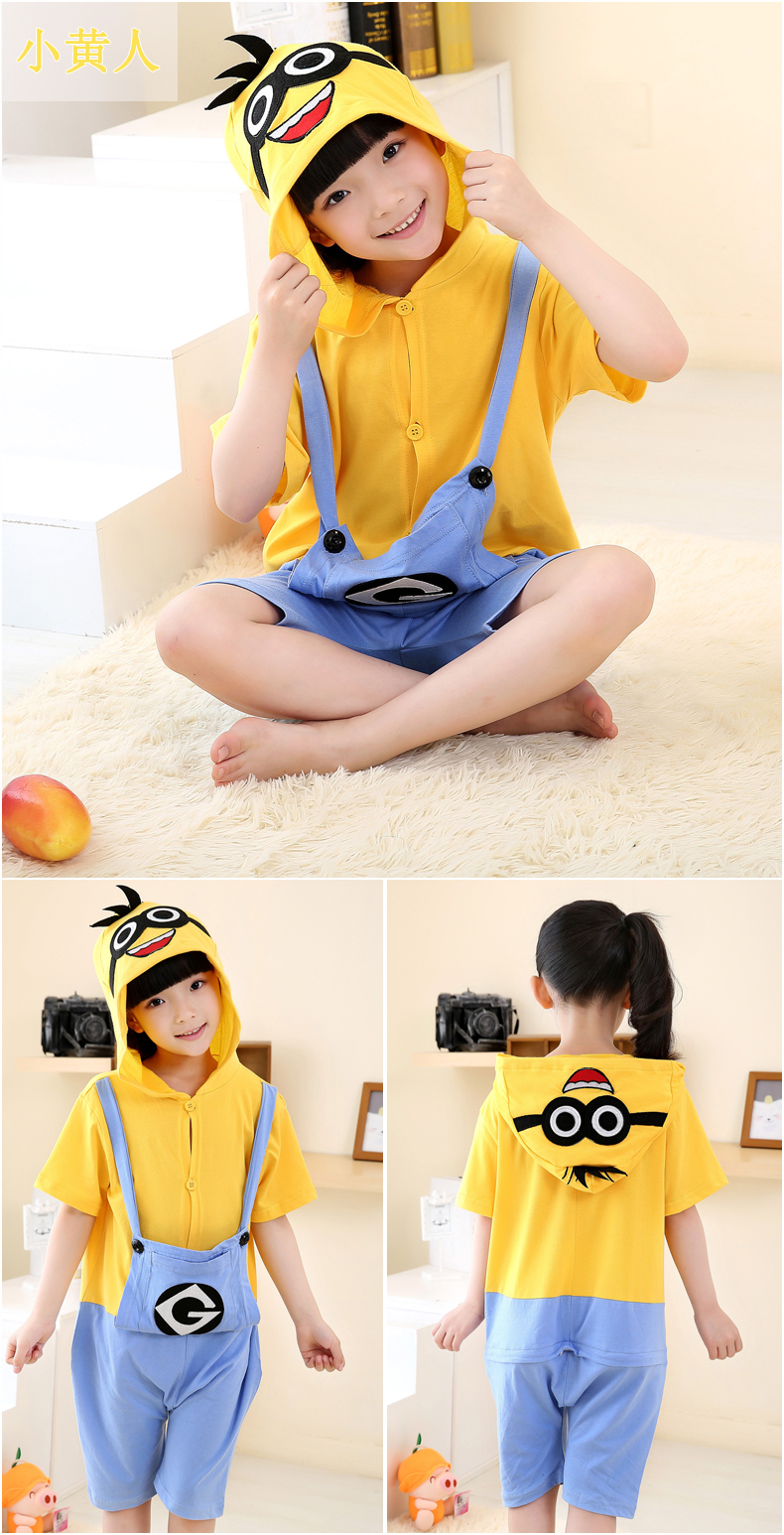 Mùa hè cotton mỏng trẻ em phim hoạt hình Xiêm đồ ngủ ngắn tay chàng trai và cô gái dễ thương Pikachu động vật cha mẹ và con hiệu suất quần áo