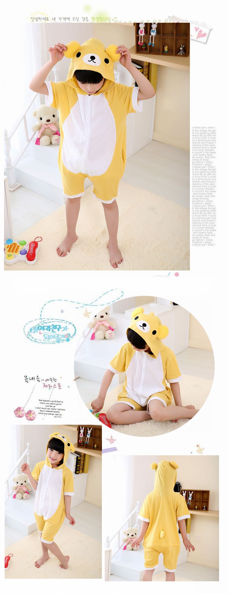 Trẻ em jumpsuit động vật mùa hè bông ngắn tay khủng long phim hoạt hình đồ ngủ phần mỏng cô gái chàng trai cha mẹ và con trang phục áo ngủ mùa đông