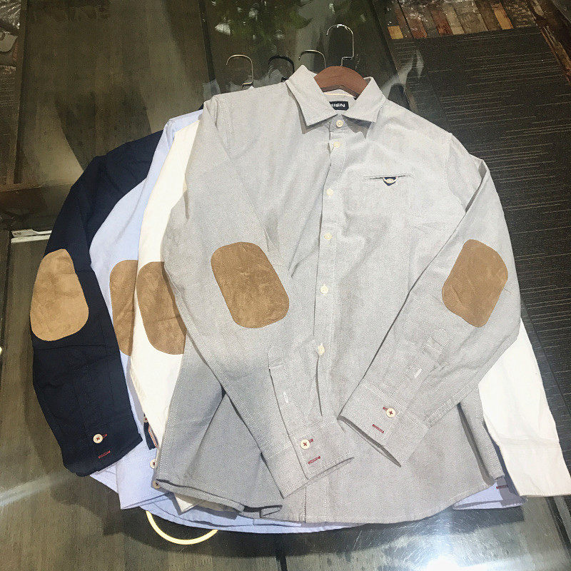 Cool Cover classic reproduction Suede patch elbow patch Digging bag button Yarn-dyed long-sleeved men's shirt T1144