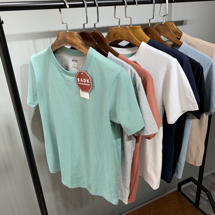 Pick up leaks solid color versatile washed and ground wool high gram weight 7 color summer pure cotton couple short sleeve t-shirt undershirt T5653